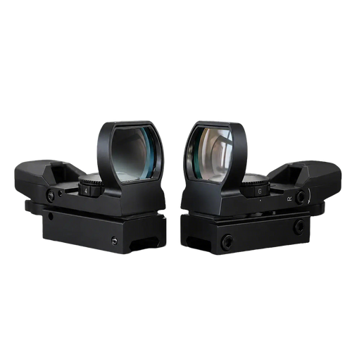 LockTactic 4 Reticle Red Dot Sight Pair – Matte Black Tactical Optic with 20mm Picatinny Rail Mount, Angled View