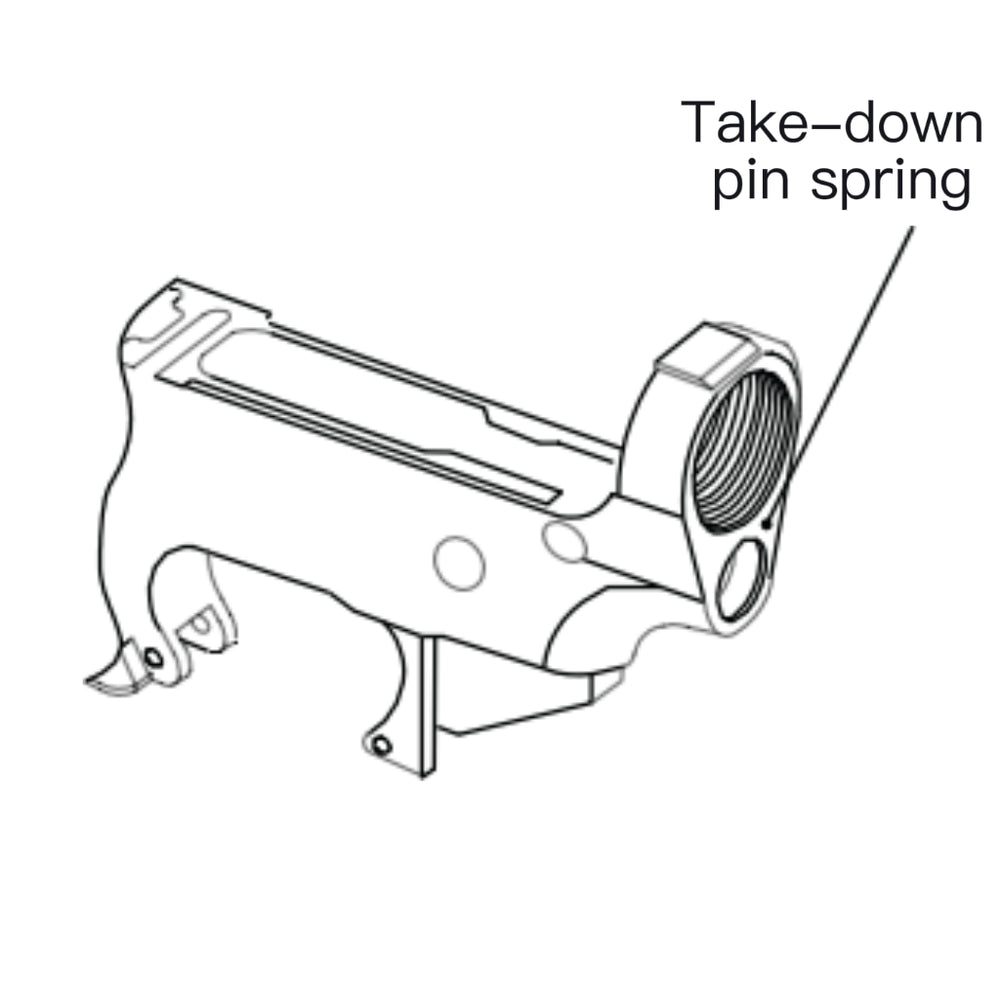 LockTactic installation step 2 diagram showing take-down pin spring location when removing stock assembly